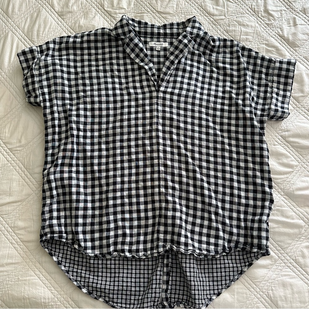 Black & White Gingham Short Sleeve Tie-Hem Top - Unbranded